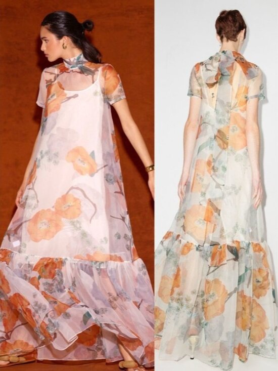STAUD Dresses & Skirts - STAUD Calluna Poppy Floral Print Organza Tie Back Maxi Gown Dress